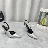 Mqtime Pointed Thin Heel Middle Heel Shoes Patent Leather High Heel Women's Sandals European and American Large Size Sandals Women