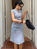 Blue Polka Dot Sheer Mesh Skirts Suits Women Short Sleeves Hollow Out Slim Fit Midi Skirt Sets 2026 Lady Chic Summer Outfits New