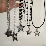 Mqtime Simple Trendy Star Hollow Choker Necklace Pendant Neck Jewelry Grunge Charm Accessories Women Men's Fashion Party Chain Necklace