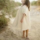  MQTIME  -  100% Cotton Muslin Short Puffed Sleeves Girls Dress New Casual Chic Double Gauze Scoop Neck Buttons Loose Summer Dresses