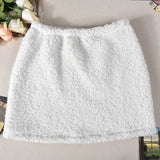 MQTIME  -   Winter White Plush Cashmare 2 Piece Sets High Waist Mini Skirts + Leg Covers Fashion Warm All Match Streetwear Suits