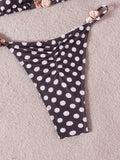 MQTIME  -  Women's Polka Dot Print Two Pieces Bathing Suits Sleeveless Halter Neck Padded Bra with Ruched Low Waist Thong Sets
