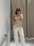 MQTIME  -  Elegant Lace Up Bow Women Pant Sets Sexy Backless Straps Sleeveless Top Loose Wide Leg Pants Suit Female 2025 Summer Lady Outfit