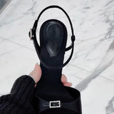 MQTIME  -  Sparkling Diamond Buckle Stiletto Heels Women's New Black Versatile Slotted Buckle Strap Open Toe Square Toe Sandals