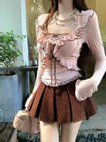  MQTIME  -  Autumn New French Style Sweet 3-Piece Set Sexy Cami + Long Sleeve Cardigan + Polka Dot Skirt Women Elegant Fashion Outfits