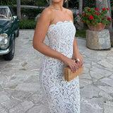 MQTIME  -  Sexy Strapless Off Shoulder High Waist Dress Elegant Lace Sleeveless Banquet Dress Temperament Slim Backless Hug The Hips Dress