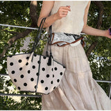  MQTIME  -  Large Capacity Polka Dot Tote Bag  Women's Casual Fashion Commuting Shoulder Bag, Versatile Portable Underarm Handbag