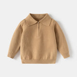 MQTIME  -  Toddler Boys Sweater New Winter Turn Down Collar Solid Color Thicken Warm Kids Boys Polo Knitwear Versatile Little Boy Pullovers