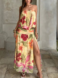 MQTIME  -  Wrinkle design slit summer fashion casual new dress beach vacation style backless strapless temperament dress