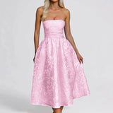MQTIME  -  Summer Strapless Jacquard Floral Dresses Women Corset A Line Midi Cocktail Party Dress Backless Elegant Sexy Party Dresses