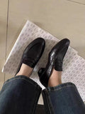 MQTIME  -  Women's Black Penny Loafers Leather Slip On Loafers for Women Comfortable Low Heel Dress Shoes Handmade Casual Office Shoes Lady