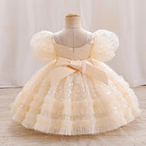 MQTIME  -  Baby Girls Tulle Dress Children's Evening Formal Communion Prom Gown Kids Puff Sleeve Mesh Vestidos Toddler Birthday Costume
