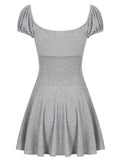 MQTIME  -  American Y2k  Elegant Temperament Square Collar Puff Sleeve Slim Waist  High Waist Summer Dresses