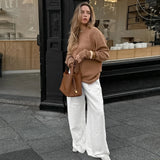 MQTIME  -  Cotton pants, white fashionable wide leg pants, spring and summer new styles, cross-border versatile, casual commuting
