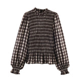  MQTIME  -  Chic Fashion Honeycomb Check Blouses for Women New Long Sleeve Women's Casual Simple Style Shirt And Blouse Woman Tops