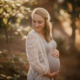  MQTIME  -  Summer Crochet Lace Maternity Photoshoot Dress Cardigan Full Sleeve Sunscreen Pregnant Woman Long Dress For Photography Props