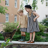  MQTIME  -  Retro Linen Black And White Plaid Girls Square Neck Dress Summer New Baby Girl Cotton Linen Loose Breathable Sleeveless Dresses