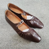MQTIME  -  Street Style Fashion Pleated Mary Janes Women Ballet Flats Comfortable Soft Soles Leather Spring Summer Walking Loafers Shoes
