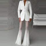 MQTIME  -  Women's Casual Patchwork Pleated Flared Pants Perspective Mesh Slim Trousers New Summer Elastic High Waist Club Long Pants