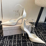 MQTIME  -  Spring/Summer New Sexy and Versatile Hollow Pointed Shallow Mouth Fine Heel Chain Diamond High Heel Sandals for Women