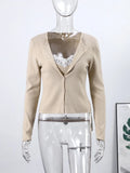  MQTIME  -  Casual Chic Lace Patchwork Knit Cardigan Women Slim V-neck Long Sleeve Buttons Female Sweater 2026 Spring Lady Cozy Knitwear