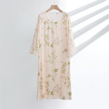 Mqtime Summer Three-Quarter Sleeves Chinese Trendy Sleepwear Simple Round Neck Viscose Nightdress Women Sweet Floral Loose Nightgown