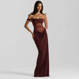 MQTIME  -  Sexy One Shoulder Lace See Through Maxi Dress Women Gown Fashion Off-shoulder Sleeveless Backless Club Long Dresses 2025 Chic
