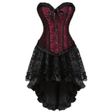 MQTIME  -  Vintage Gothic Corset Sexy Dress Women Lace Floral Embroidery Party Dress Waist Cincher Bustier Gothic Asymmetrical Skirt Set