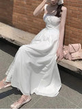 MQTIME  -  Y2K Beach Party Lace Splicing Slim Fit Women A-line Long Dress Casual Sweet Women's Fragmented Flower Hanging Strap Dress Summer