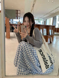MQTIME  -  White Blue Plaid Skirt Cotton Midi Long Skirts Pleated A-line Women Summer#e-girl fairycore 2000s vintage aesthetic korean cloth