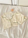 MQTIME  -  Summer Floral Tee-Piece Set Sweet ort Sve Long Pants Spwear Women Thin Cardigan Home Clothes plus Size Cotton Fabric