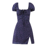MQTIME  -  Summer new French square neck bubble sleeve short sleeved floral slim fit women's dress short skirt