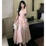 MQTIME  -  Korean Style Square Collar Long Dress Women Princess Style Sweet Elegant Fairy Dress Female Fashion Summer Casual Party Dress