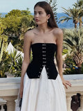 MQTIME  -  Sexy Slim Corset Top Mini Skirt Sets Women Buttons Sleeveless Backless Tube Tops Hip Package Short Skirts Spring Lady Suits