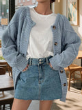 MQTIME  -  Autumn Winter Hot Sale Long Sleeve Wear Solid Color Quilted Sweater Loose Jacket Round Neck Wool Cardigan Women
