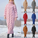 MQTIME  -  Women's Sweater Winter High Neck Solid Color Turtleneck Pullover Twisted Loose Knitted Sweater Long Dress Sweater for Female New