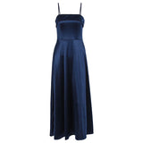 MQTIME  -  2025 Summer Retro Style Satin Spaghetti Strap Evening Dress Fashion High Waist A-line Ruched Banquet Gowns for Laies