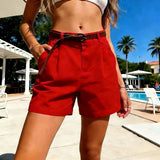 MQTIME  -  Spring Summer Women's Shorts High Waist Thin Wide Leg Short Pants with Belt Korean Solid Loose Casual Biker Shorts Women
