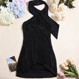  MQTIME  -  Sexy Backless Halter Mini Dress Women Gown Black Lace-up Sleeveless Slim Fashion Club Party Dress Elegant Spring Summer