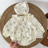 MQTIME  -  New Spring Infant Baby Bodysuits+Hat Long Sleeved Cotton Floral Printing Newborn Baby Girl Jumpsuit Baby Girl Clothing