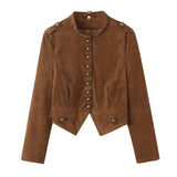 MQTIME  -  Women Fall Vintage Buttons Jacket Street Style Faux Suede Slim Jacket New Autumn Trendy Elegant Chic Dinner Jacket