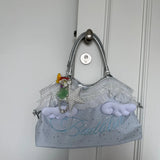 MQTIME  -  Y2K Aesthetic Cloud Decor Canvas Bag Women Detachable Star Pendant Silver Top Handle Fairy Coquette Daily Commute Handbag