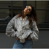 MQTIME  -  Sequin Bomber Jacket Women Long Sleeve V-neck Single Breasted Pocket Coat Female Autumn Winter Casual Fashion Y2K Streetwear