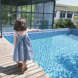 MQTIME  -  Girls Korean Blue Plaid Dress Summer New Cotton And Linen Children's Cute Bow Tie Sleeveless Halter Suspenders Dresses
