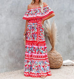 MQTIME  -  Boho Dress Slash Neck Floral Printed Summer Dress Femme Hippie Vestidos A-line Holiday Robes Chic Maxi Dresses