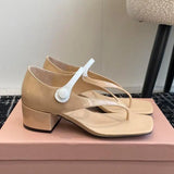MQTIME  -  Clip Toed Sandals for Women New Fashionable and Versatile Square Toe Thick Heel Single Button Mary Jane Shoes