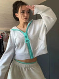 MQTIME  -  Women American Retro Hooded Color Block Big Zipper Sweatshirt Autumn Thin High Street Casual Versatile Sports Cardigan