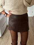 MQTIME  -  Elegant Leather Shorts Mini Skirt Women Fashion Solid Irregular A Line Lady Skirts 2024 Autumn All-match New Commute Outwear ﻿