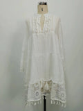 MQTIME  -  Beach Boho White Lace Fashion Eu Mini Dress Women Autumn Pop Tassel Loose V Neck Dresses Lady Female Clothing