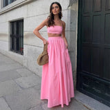MQTIME  -  Women Tube Top Skirt Set Sexy Off Shoulder Suspenders Blouse Loose Elastic Waist Skirts Female Suits 2025 Summer Lady Outwear